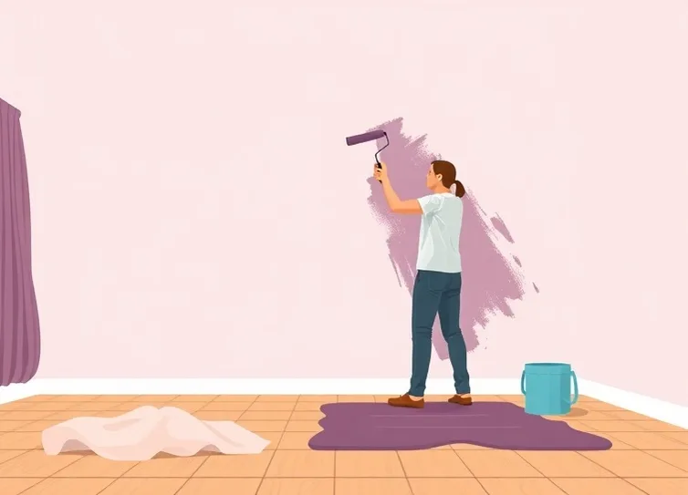 Peintre appliquant la peinture au rouleau sur un mur de salon